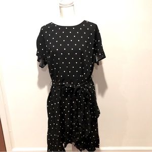 Loft | Plus Size Polka Dot Flutter Sleeve Asymmetrical Hem Black and White Dress